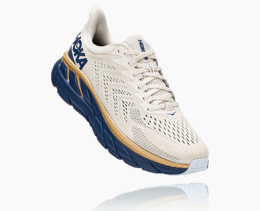 Zapatillas Running Hoka One One Hombre - Clifton 7 - Blancas/Azules - UAV801526